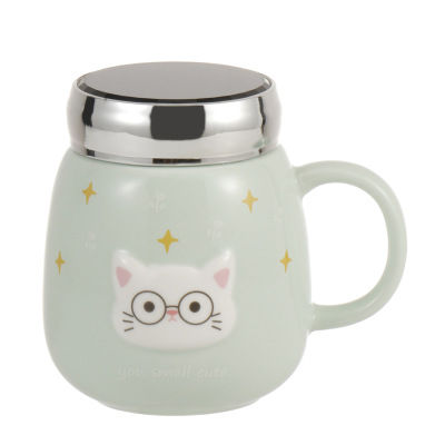 Creative Large Capacity Drinking Cup Cat Relief Personalized Cup Household Ceramic Mug Cute Simple with Lid