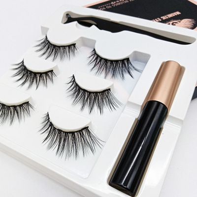 False Eyelashes Three Pairs of Magnet Eyelash False Eyelashes Glue-Free Wear Magnetic Liquid Eyeliner Suit