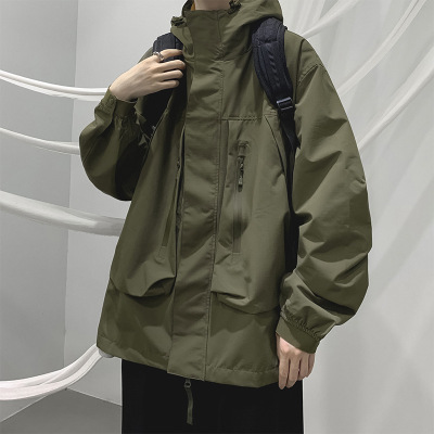 Outdoor Jacket Coat Men's Autumn and Winter Mountain Outdoor Travel Loose Army Green American Mechanical Style Workwear Cotton Coat Jacket