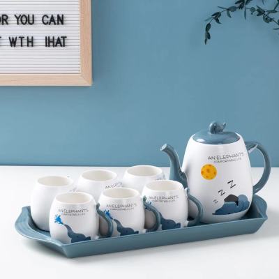 Elephant Water Utensils Set Ceramic Tea-Making Sets Household Gadgets High Temperature Resistant Water Bottle Water Cup with Tray