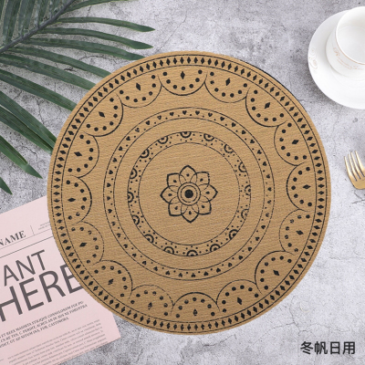 Factory Direct Supply Imitation Linen round PVC Heat Proof Mat Dining Table Cushion Oil-Proof Northern European Western-Style Placemat Waterproof