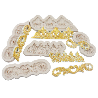 Fondant European-Style Surrounding Border Abrasive Tool Gum Paste Lace Tiered-Ruffle Lace Pattern Texture Pressing Die Silicone Mold Baking Mold