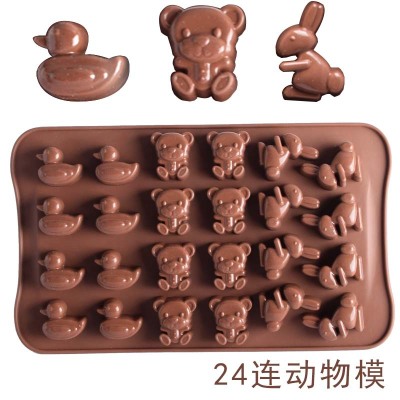 24-Grid Cartoon Rabbit Duck Bear Silicone Chocolate Candy Mold Ice Tray Cake Crystal Glue Mold