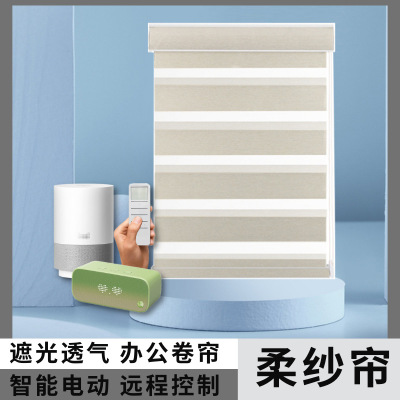 Customized Full Shading Electric Curtain Louver Curtain Day & Night Curtain Shading Curtain Roller Shutter Double-Layer Soft Gauze Curtain