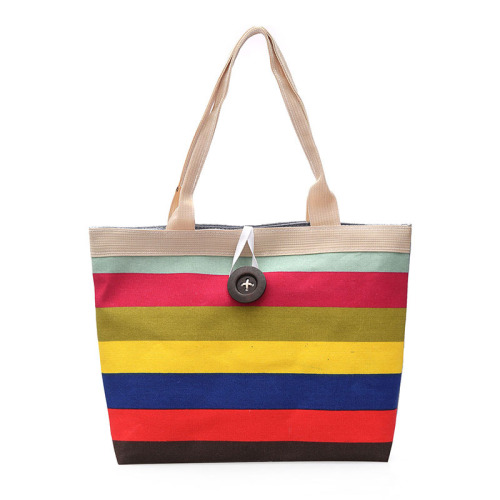 Factory Wholesale 2023 New Rainbow Bar Canvas Bag National Fashion Wooden Buckle Bag Contrast Color Shoulder Handbag