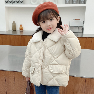 Tong Luoke Korean Style Children's Fur Lapel Cotton-Padded Clothes Children Diamond Lattice Thickened Padded Jacket Boys and Girls Baby Coat Winter