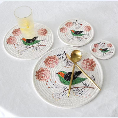 Nordic Thickening Print Dining Table Cushion Heat Proof Mat Household Heat-Resistant Placemat Bowl Mat Japanese Style Placemat Teacup Mat Potholder