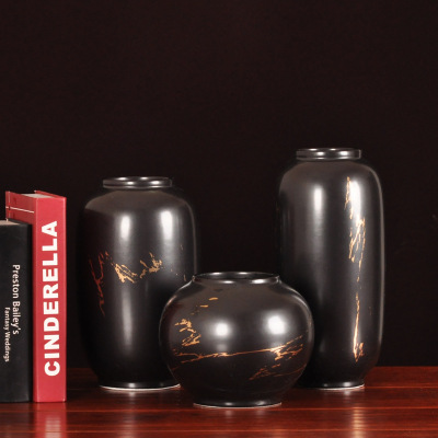 Nordic Simple Matte Black Stone Pattern Ceramic Art Decoration Jar Modern Living Room Exhibition Hall Ball Bottle Decoration