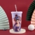 Factory Direct Sales Summer National Fashion Creative Flat Lid Student Water Cup Large Capacity Cup with Straw Girls Retro Cool Drinks Cup