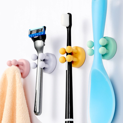 Nail-Free Silicone Seamless Office Hook Wall Kitchen Paste Hook Bathroom Toothbrush Toothpaste Shaver Sticky Hook