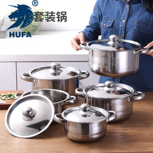 pot set stainless steel pot set 18-26cm gas stove induction cooker suitable for dual-sided stockpot five-piece set..