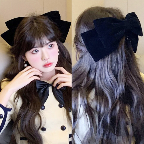 big lady high sense oversized bow headdress hairpin black velvet face-looking small back head hair accessories for women