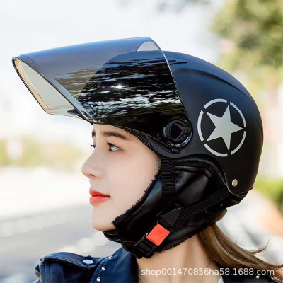 Men's Electric Bicycle Helmet Women's Motorcycle Helmet Four Seasons Half Helmet Warm Anti-Fog Battery Car Helmet Men's Universal Helmet