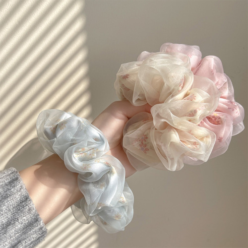 mesh bun large intestine hair band women‘s oversized flower super fairy hair rope early spring ponytail head rope ornament