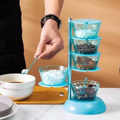 Rotating Condiment Dispenser Four-Layer Seasoning Box Multi-Layer Transparent Seasoning Rack Kitchen Vertical Crystal Seasoning Can