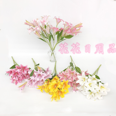 Artificial/Fake Flower Bonsai Vase Single 5 Forks Lily Daily Decoration Ornaments