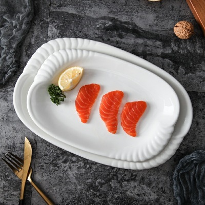 Hotel Pure White Intensified Porcelain Ceramic Tableware 10-12 Inch Rectangular Crab Plate Western Cuisine Steak Plate