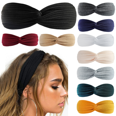 European and American Amazon Elastic Cross Hair Band Solid Color Knitted Cotton Suede Headband Women's Hair Accessories Hair Ring Headdress