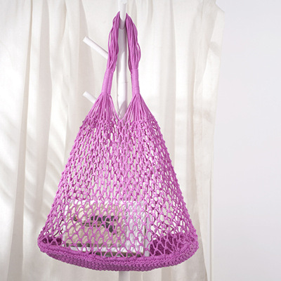 Customized Processing Cotton String Hollow Woven Bag Woven Buggy Bag Single Shoulder Bag Women's Hollow Woven Bag