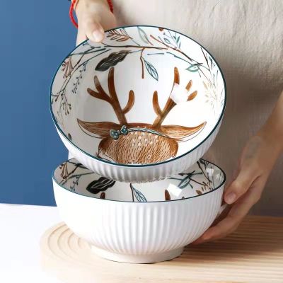Cartoon Cute Rice Bowl Home Creative Stylish and Good-Looking Deer Eating Bowl Soup Bowl Fruit Bowl Student Tableware