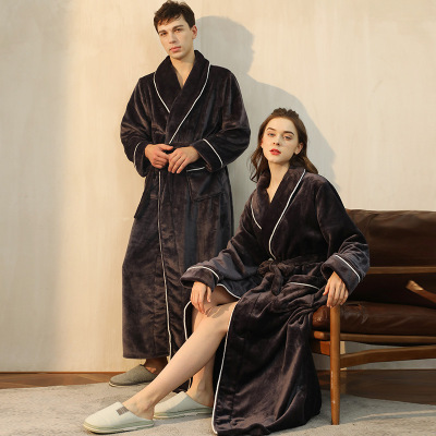 Foreign Trade Winter Thermal Flannel Nightgown Unisex Wear plus Size Coral Fleece Couple Bathrobe Female Autumn and Winter Long