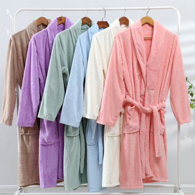 Coral Fleece Bathrobe Winter Couple 'S Men 'S And Women 'S Nightgown Thickened Soft Absorbent Home Pajamas Hotel
