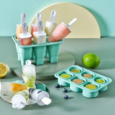 Folding Silicone Popsicle Mold Household DIY Ice Cream Ice Maker Children Ice-Cream Mould Ice Sucker Popsicle 6 Groups Ice Tray