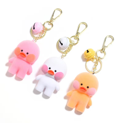 New Vinyl Flocking Doodle Duck Doll Keychain Pendant Lovely Bag Pendant Car Key Ring Gift