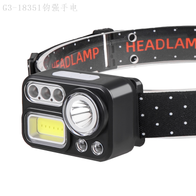 Cross-Border XPe + Cob Headlamp Built-in Battery TYPE-C Rechargeable Lightweight Headlamp Four Light Source Induction Headlamp