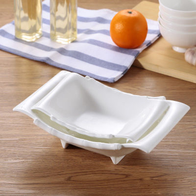 Ceramic Bamboo Bowl Hotel Supplies Special-Shaped Pure White Soup Bowl Creative Household Fruit Plate Daily Tableware