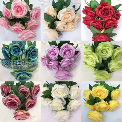 Bulgaria Emulational Rose Flower 7 Roses Home Soft Decoration Fake Flower Foreign Trade Silk Flower Wedding Celebration Decoration Silk Flower