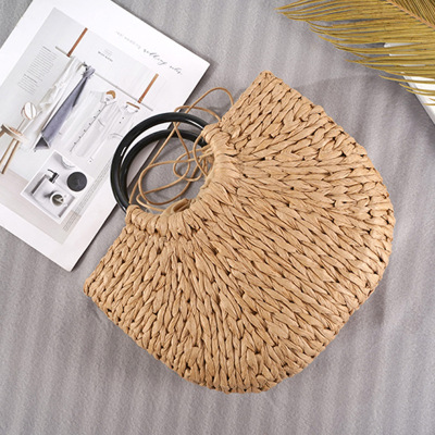 Simple Hand Carrying Straw Bag Casual Hand-Woven Bag Summer Beach Women's Bag Trendy Women's Bags Wholesale