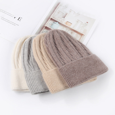 Rabbit Fur Knitted Hat 2022 New Winter Wool Hat Confinement Cap Soft and Glutinous Warm Hat Big Head Hat