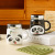 Cartoon Cute Embossed Giant Panda Mirror Ceramic Cup Girls Drinking Cup with Lid Large Capacity Mug Office Cup