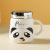 Cartoon Cute Embossed Giant Panda Mirror Ceramic Cup Girls Drinking Cup with Lid Large Capacity Mug Office Cup