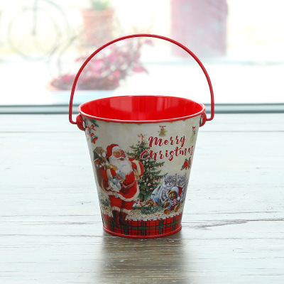 Factory Wholesale European and American Christmas Candy Gift Hand Bucket Christmas Decoration Ornaments