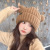 Big Head Circumference Knitted Hat Women's Autumn and Winter New Cute Cat Ears Warm Wool Hat Korean Style All-Matching Earmuffs Hat Women's