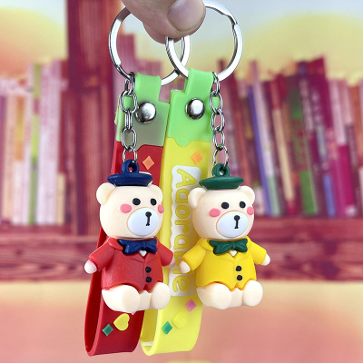 23 New Bear Keychain Cartoon Silicone Doll Pendant Cute Key Chain 2 Yuan Store Ornament Wholesale