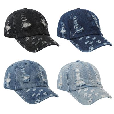 Denim with Hole Baseball Cap 2022 New Sun-Proof Soft Top Curved Brim Peaked Cap Wholesale