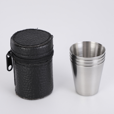 Wine Glass Suit 1 Oz Stainless Steel Outdoor Wine Glass 28 Ml 4 Cups with Zipper PU Leather Cup Cover Wine Glass Set