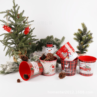 Factory Wholesale European and American Christmas Candy Gift Bucket Christmas Decoration Ornaments Storage Bucket