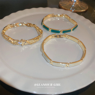 Real Gold Electroplated Opal Zircon Geometric Bracelet Korean Niche Ins Bracelet High-Grade Light Luxury Bracelet Wholesale