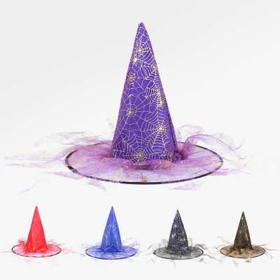 SOURCE Manufacturer Halloween Witch Hat Party Decoration Props Witch Hat Ghost Festival Spider Magic Wizard Gauze Cap