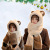 New Thickened Bear Hat Women's Winter Scarf Scarf Three-Piece Plush One-Piece Hooded Gloves Cute Warm