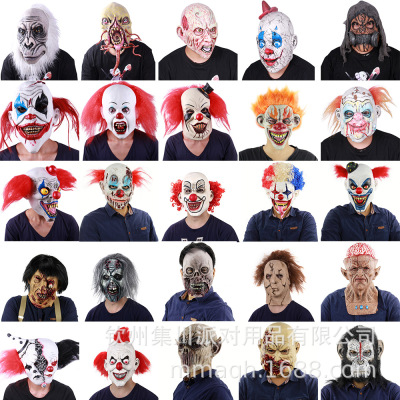 Cross-Border Horror Clown Mask Party Zombie Zombie Bleeding Demon Red Hair Decoration Props Halloween