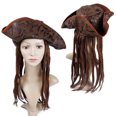 Halloween Headdress Captain Pirate Hat Wig Adult Cosplay Caribbean Pirate Hat Cosplay Props