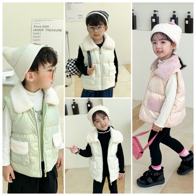 Children's Clothing, down Jacket Autumn and Winter New Children's down Vest Boys and Girls Warm Thickened Fur Collar down Vest