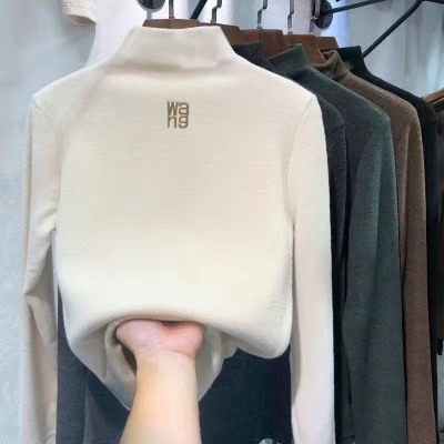 Double-Sided Velvet Half Turtleneck Thermal Bottoming Shirt Women's Clothing 2022 Fall and Winter Outer Wear Inner Wear Student Upper Clothes Long Sleeves T-shirt Women