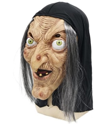 Witch Mask Latex Halloween Party Props Scary Old Woman Mask Funny Ball Witch Headgear