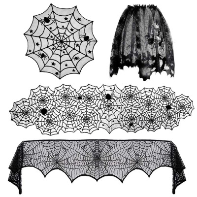 Amazon Halloween Decoration Table Runner Fireplace Towel Spider Web Lampshade Ghost Festival Horror Decoration Set
